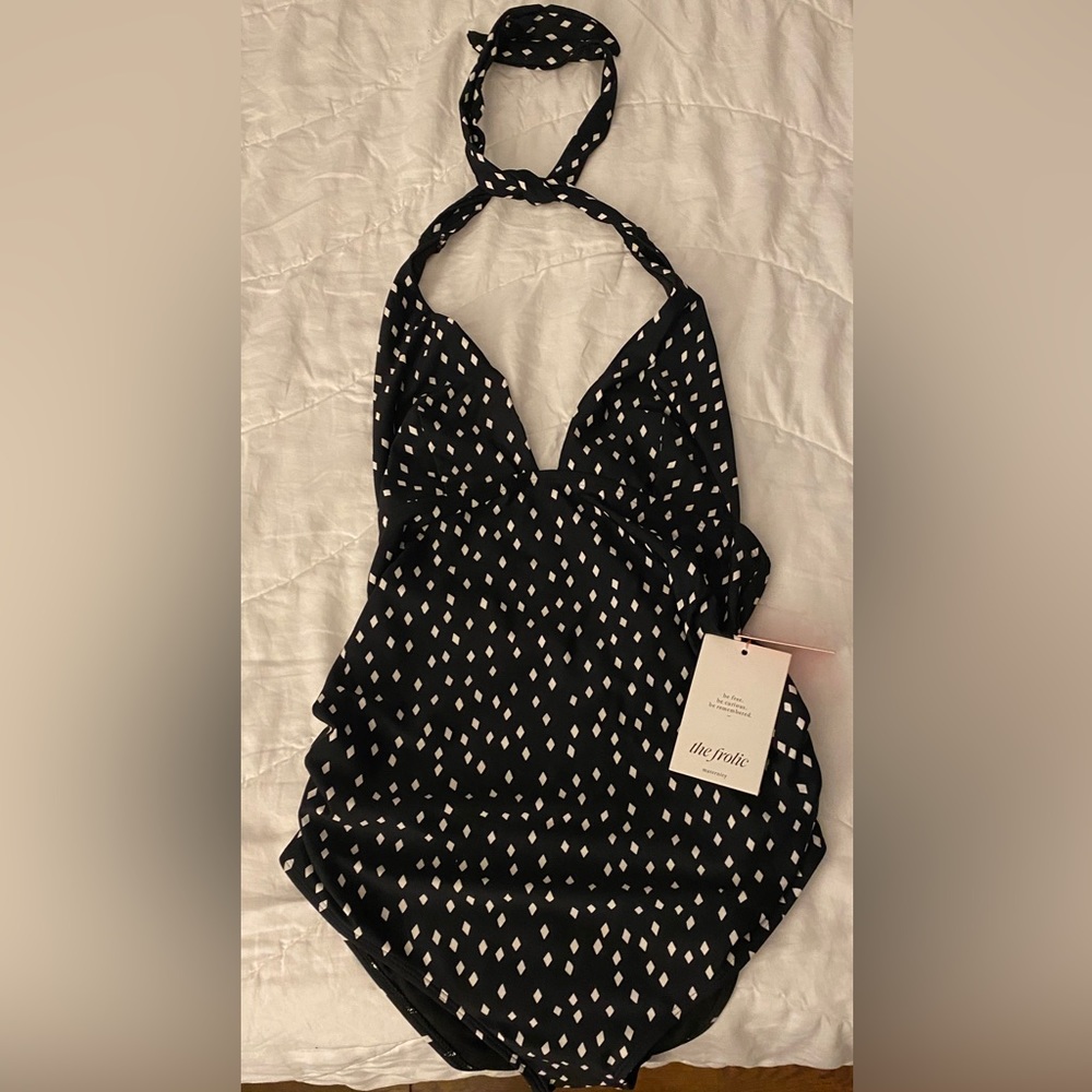 Black and white polka dot maternity bathing suit. NWT